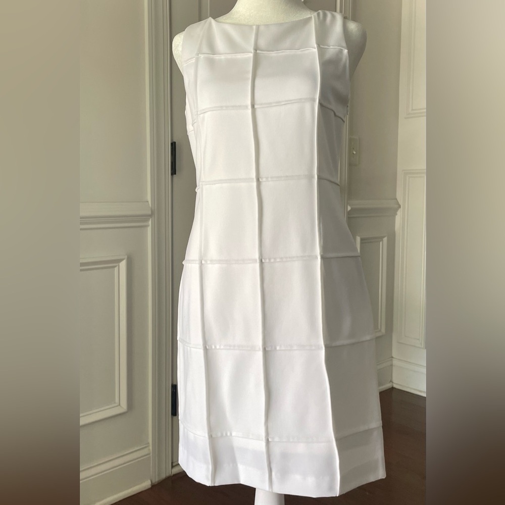 Calvin Klein White Windowpane Sleeveless Dress – Size 2